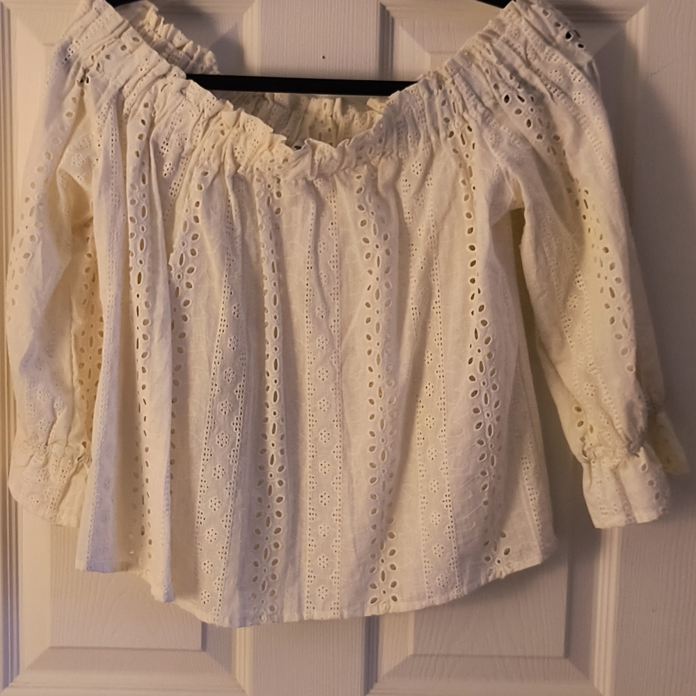 Elegant Cream Off-Shoulder Eyelet Top